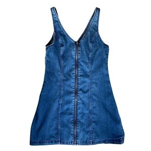 Y2K 90s Vintage Denim Jumper Dress Full Zipper H&M